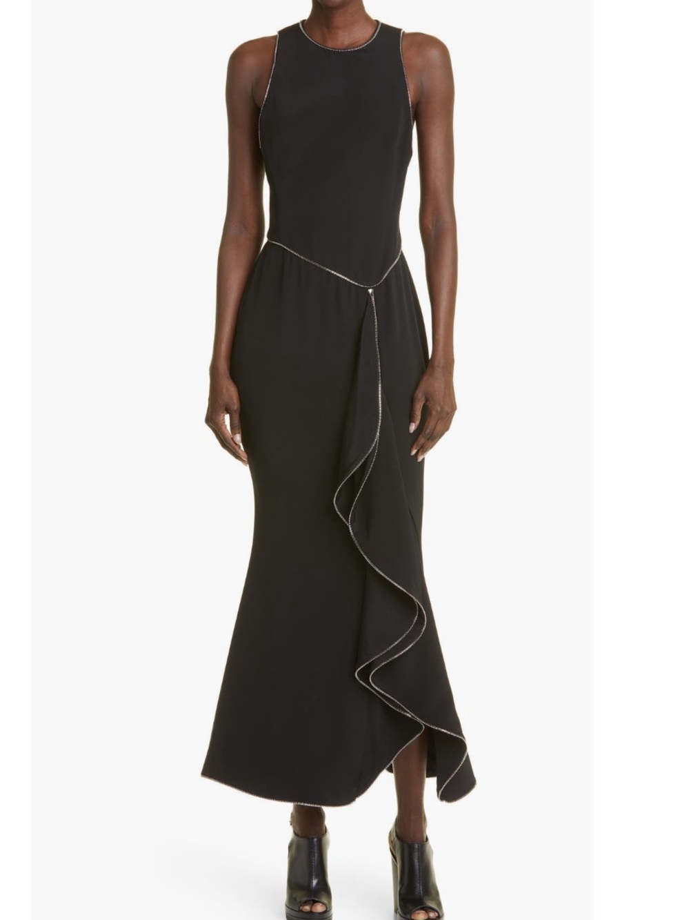 Brandon Maxwell Brynn Zipper Detail Silk Ruffle Dress Size 0